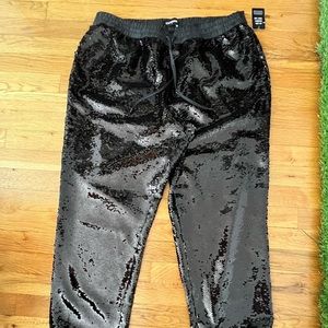 Women’s Express Black Sequin Joggers - Drawstring Closure - Sz LG (Runs like XL)
